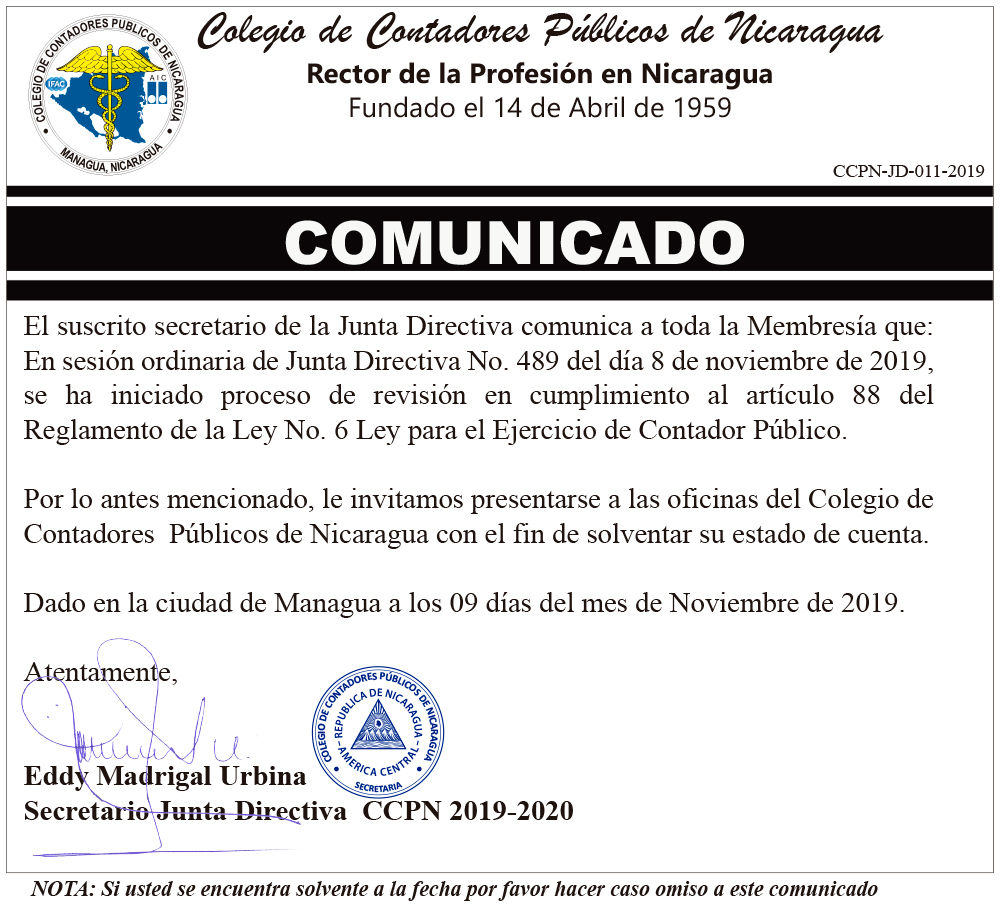 11- Comunicado CCPN-JD-011-2019